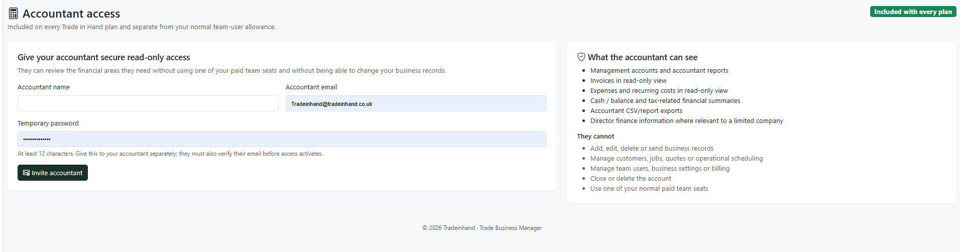 Tools2Done Accountant Access feature