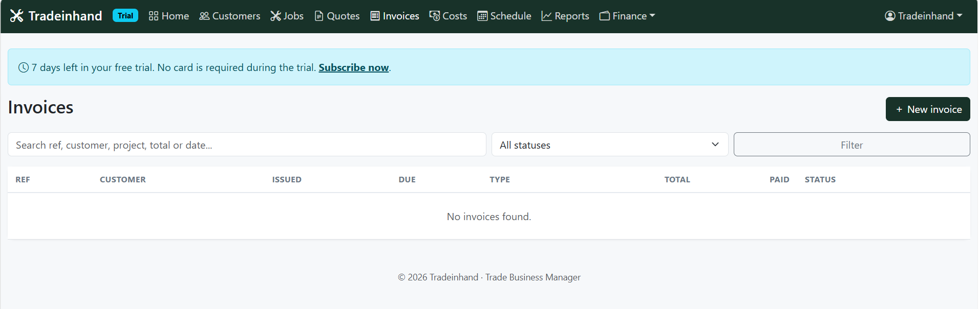 Tools2Done invoices screen