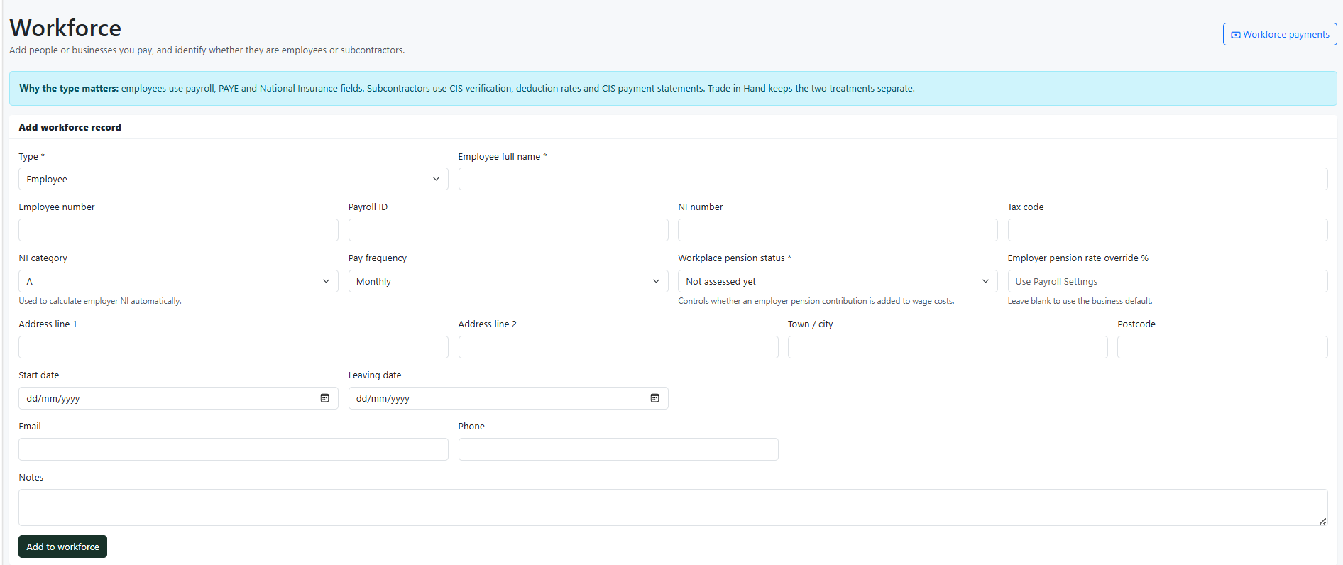 Tools2Done workforce screen